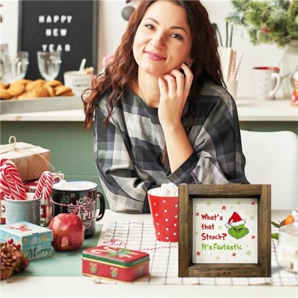 Funny Christmas Wooden Sign, 7x7 Inch Vintage Holiday Tiered Tray Decor - Picture 7 of 8